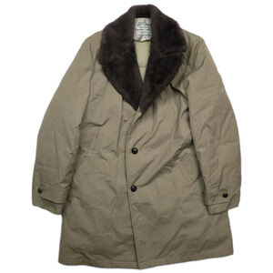 Vintage LL Bean Goose Down Insulated Coat Size 42 Tan Shearling Lambs Fur Collar